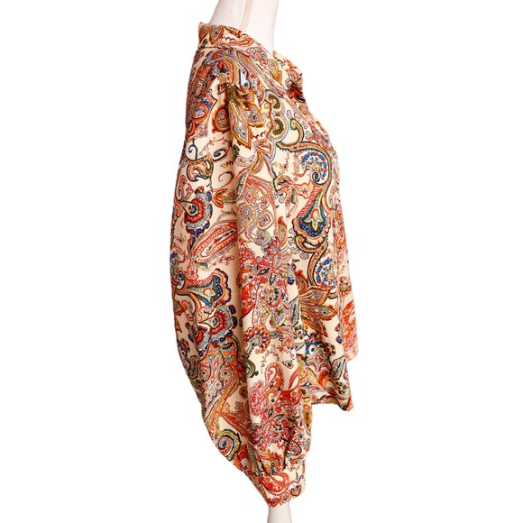 Anna-Kaci California Paisley button down shirt Blouse‎ Top size 1X puffy sleeves - Picture 7 of 7